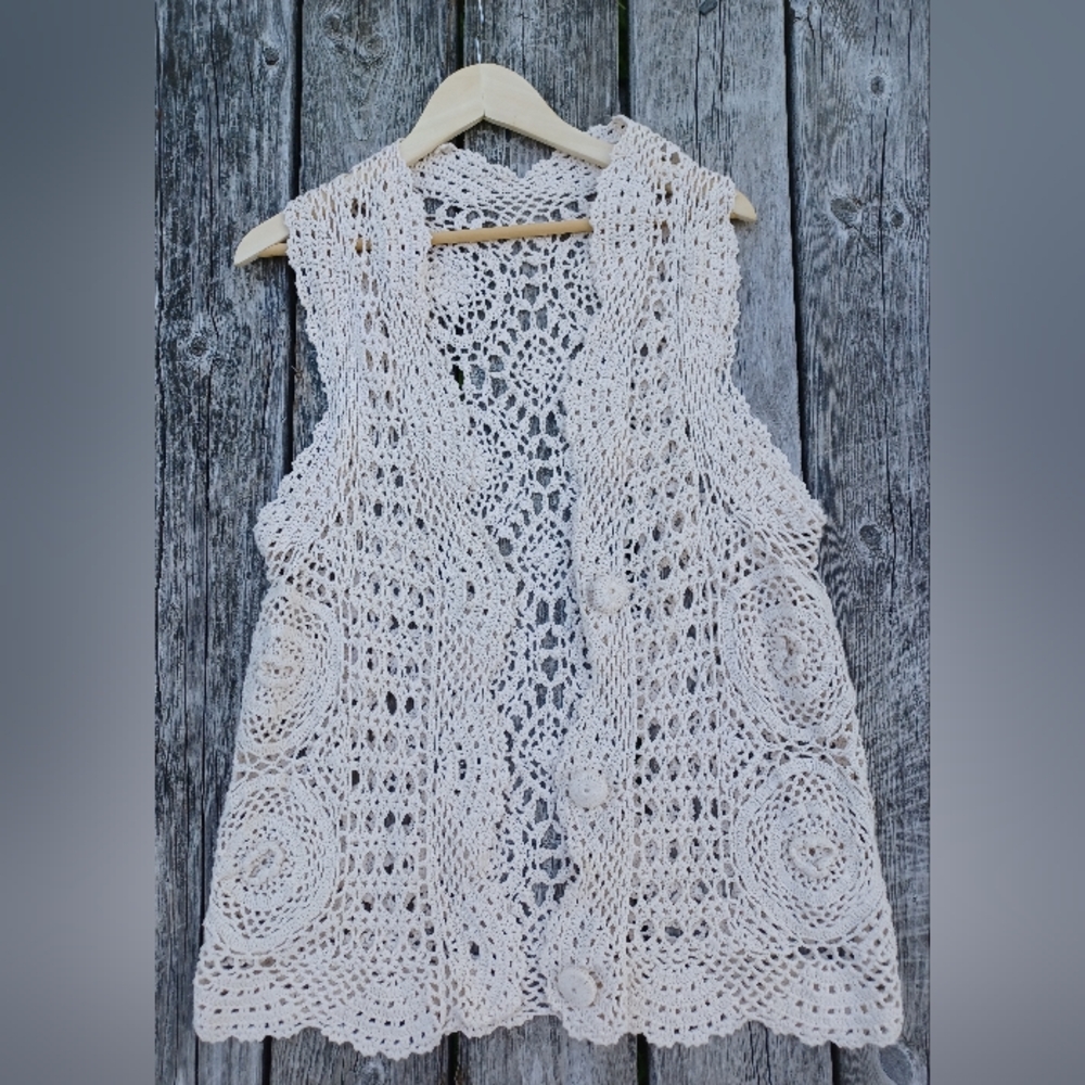 Vintage homemade crocheted vest. Off white color.